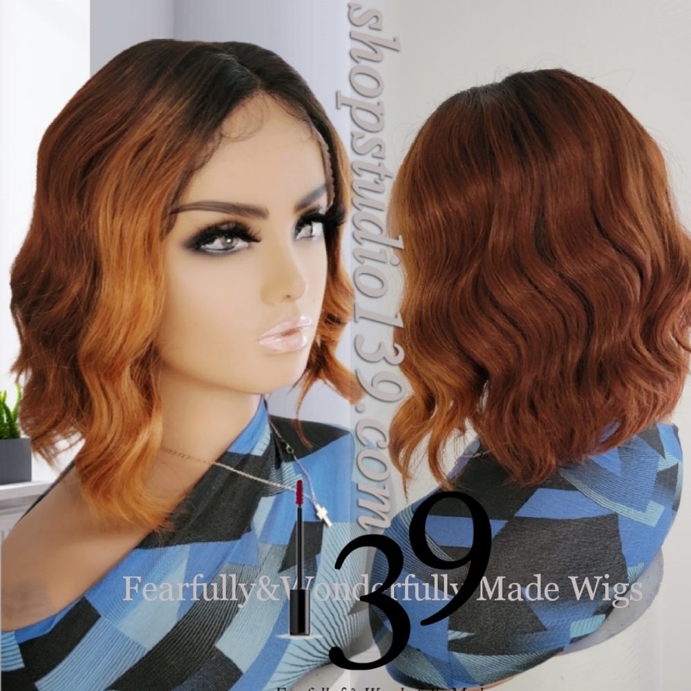 Human hair baylage Beach wave bob wig